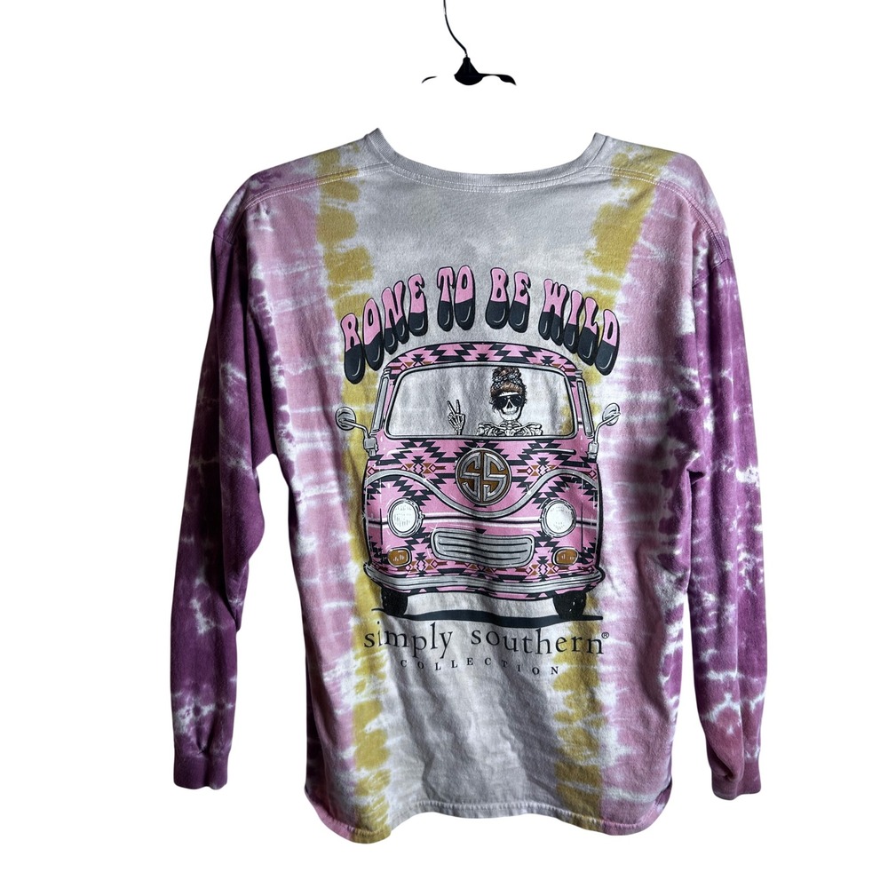 Simply Southern Long Sleeve Shirt XL Pink Tie Dye Born To Be Wild Van Women